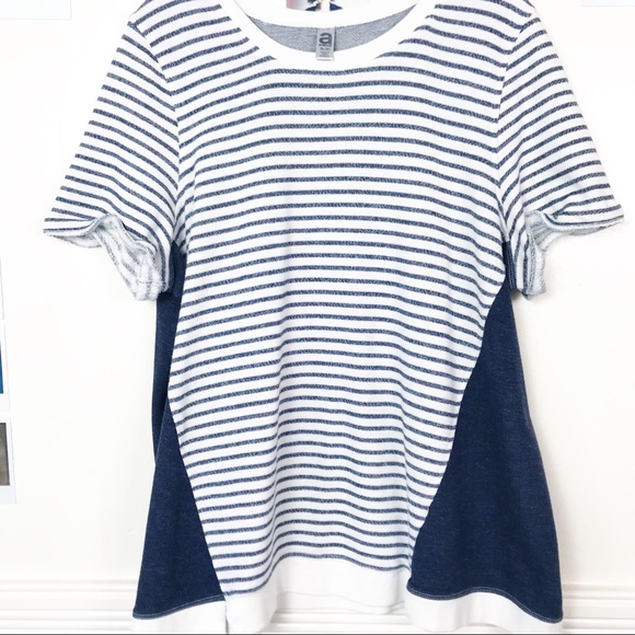 Avenue Striped Terry Cloth Short Sleeve Tee Tunic - Picture 3 of 6